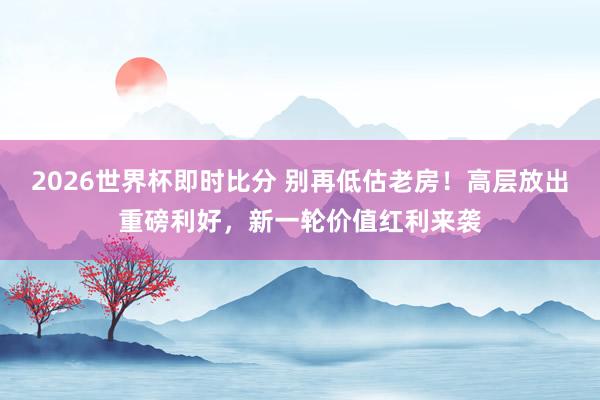 2026世界杯即时比分 别再低估老房！高层放出重磅利好，新一轮价值红利来袭