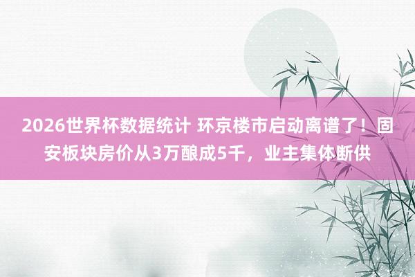 2026世界杯数据统计 环京楼市启动离谱了！固安板块房价从3万酿成5千，业主集体断供