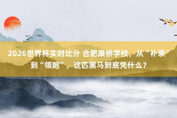 2026世界杯实时比分 合肥康桥学校，从“补录”到“领跑”，这匹黑马到底凭什么？