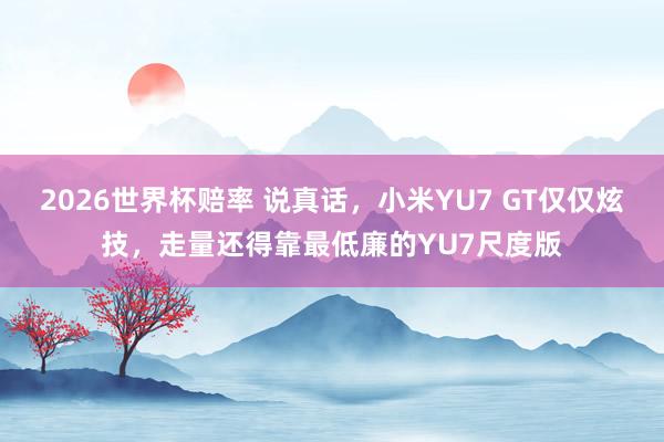 2026世界杯赔率 说真话，小米YU7 GT仅仅炫技，走量还得靠最低廉的YU7尺度版