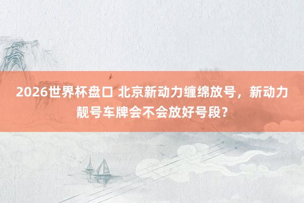 2026世界杯盘口 北京新动力缠绵放号，新动力靓号车牌会不会放好号段？