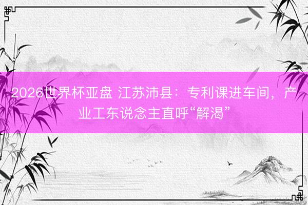 2026世界杯亚盘 江苏沛县:专利课进车间,产业工东说念主直呼“解渴”